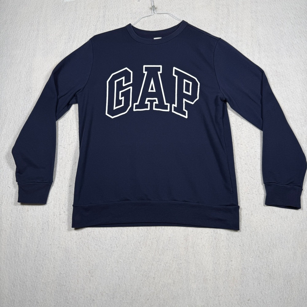 Gap Arch Logo Sweatshirt Navy Blue Fleece Pullover Mens Large L Long Sleeve